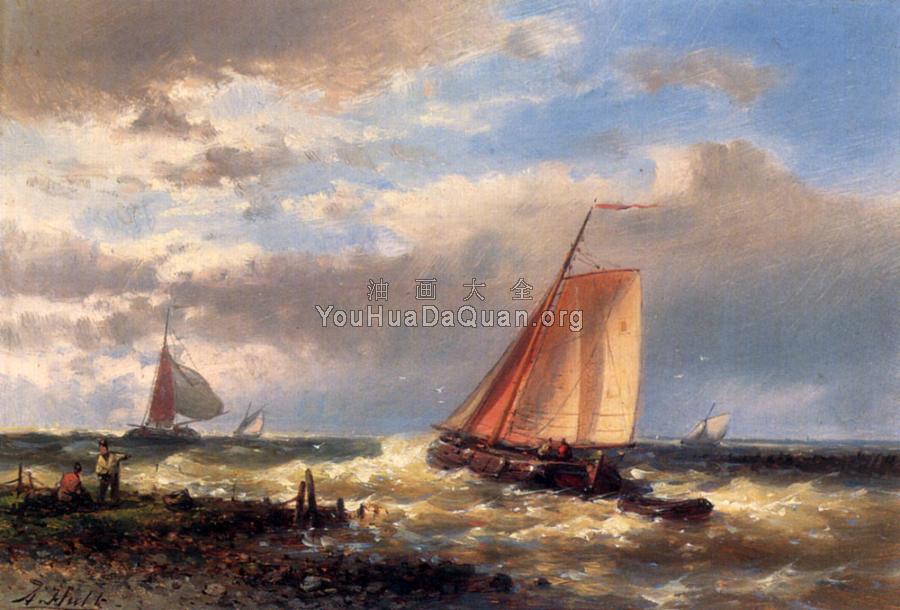 A Choppy Estuary - 亚伯拉罕·胡克·二世